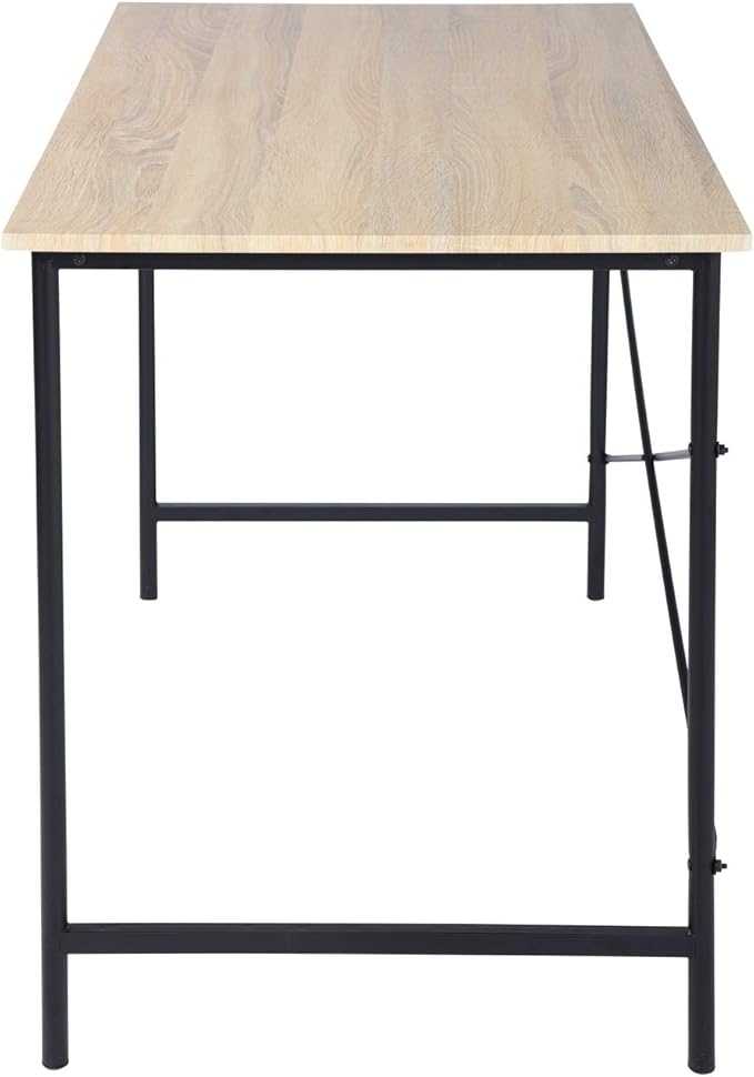 Modern Computer Desk with Light Wood Top, 47.2" x 23.6" Writing Table, Black Metal Frame with Cross Brace, Minimalist Home Office Desk for Study or Workstation or Entryway