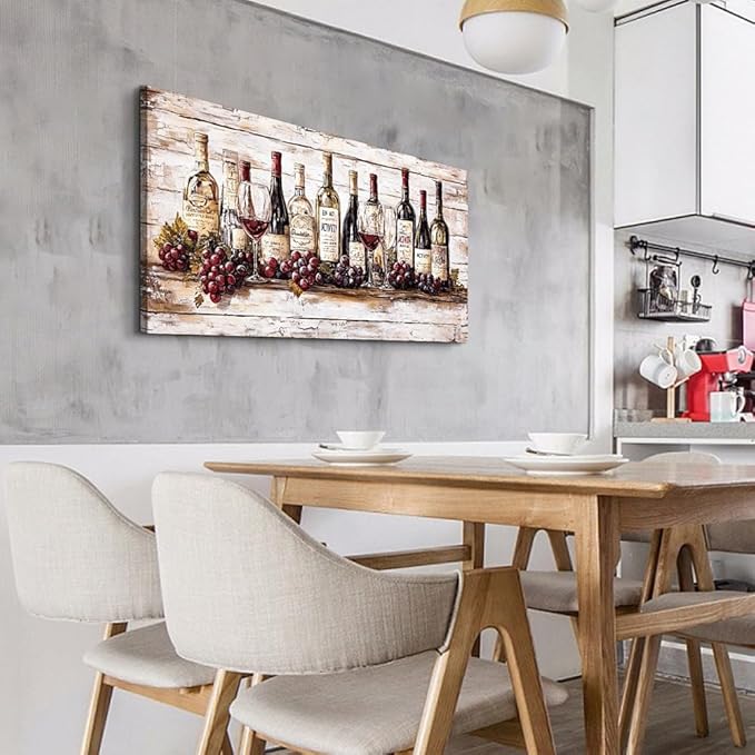QIYILEXWART Canvas Wall Art For Living Room Wall Decor For Bedroom Kitchen Wall Decorations Wine Bottle Painting Farmhouse Pictures Artwork Room Aesthetic Home Decor Ready To Hang
