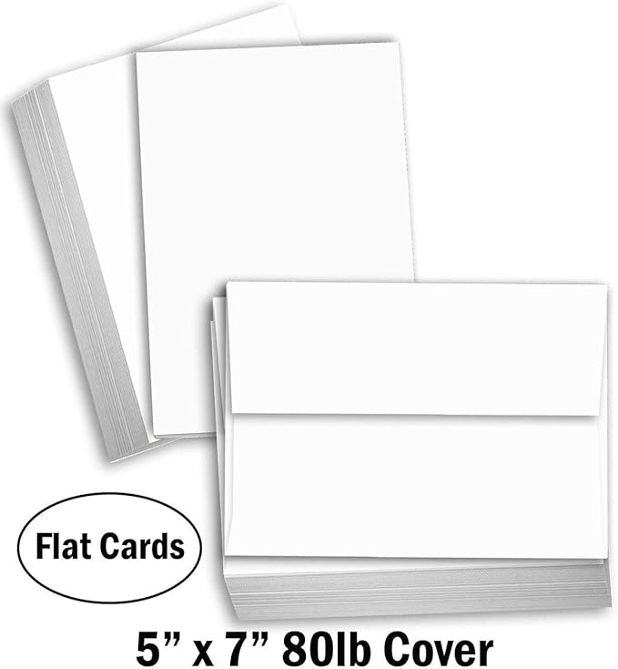 Hamilco White Cardstock Paper with Envelope Set – 5" x 7", 80 lb Cover, Blank Index, Flash & Greeting Cards, Printable Invitation Cardstock, 100 Pack