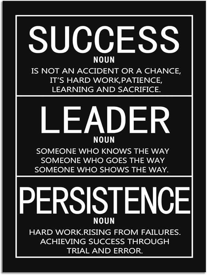 Inspirational Canvas Wall Art Success Noun Leader Noun Persistence Noun Motivational Picture Painting Posters Prints Artwork Office Library Wall Decor Framed [30" W X 40" H]