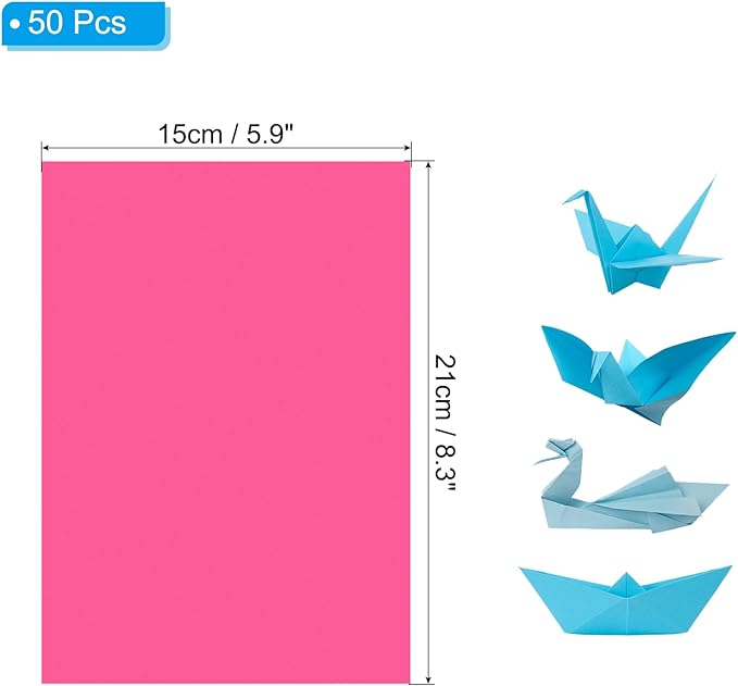 PATIKIL Fluorescent Rose Red Colored Copy Paper, 50 Sheets 8.3x5.9" A5 19lb/70gsm Double Sided Colorful Print Paper Bulk Sheet DIY Craft Art Projects Supplies for Printer Origami