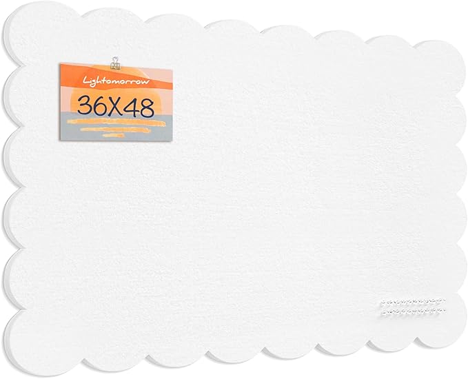 Scalloped Bulletin Board, 48 x 36 Inches Felt Pin Board - Decorative Cork Alternative for Wall, Foldable Picture Self-Adhesive Vision Prayer Board with 20 Pushpins - White