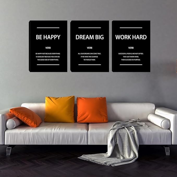 Motivational Office Wall Art Inspirational Canvas Wall Art 3 Pieces Black Office Wall Decor Entrepreneur Quote Saying Wall Picture Paintings Wooden Framed Artwork for Home Gym Workplace 20"x28"x3