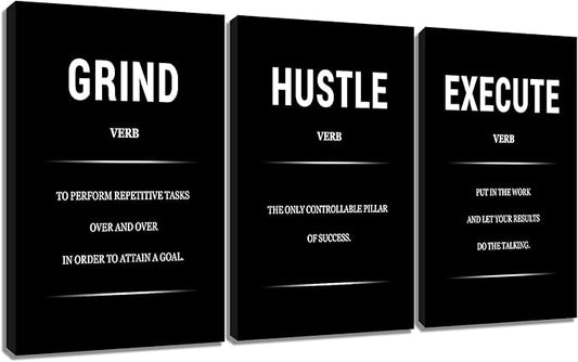 DINGFUN Motivational Canvas Wall Decor Office Posters Inspirational Wall Art 3 Piece Picture Print Success Quotes Painting Print Artwork for Home Bedroom Gym Classroom Ready to Hang [48''Hx24''W]