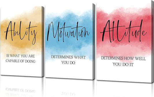 3 Pieces Ability Motivation Attitude Inspirational Wall Art Motivational Wall Canvas Art Quote Posters Inspirational Artwork Motivation Poster for Office Classroom Living Room Decor (12''Wx16''Hx3PCS)