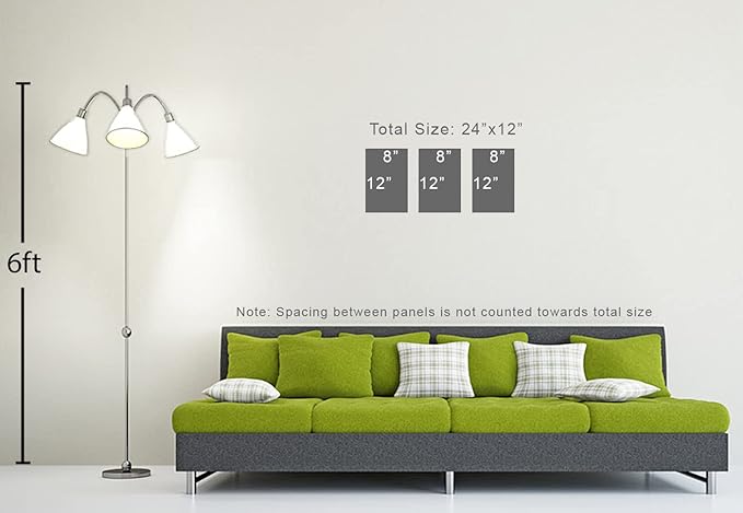 24 x 12 TOTAL - Landsape of lines Wall Art Canvas Geometric Print modern minimalis, office art - 3 Panel Split