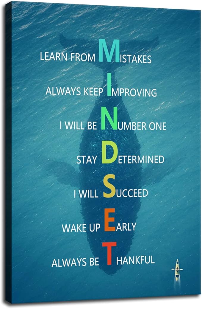 Inspirational Canvas Wall Art for Office Motivational Whale Animal Mindset Poster Print Artwork Painting Picture for Framed Home Decoration Living Room Ready to Hang [24''W X 36''H]