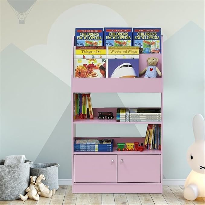 Furinno Lova Magazine/Bookshelf with Storage Cabinet, Pink, 9.45D x 24.57W x 43.31H in