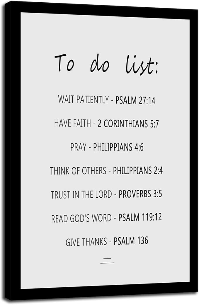 Inspirational Wall Art The Christian To Do List:Psalm,2 Corinthians,Philippians,Proverbs Motivational Faith-Based Poster Positive Quotes for Church Home Indoor Framed Ready to Hang [12" W X 18" H]
