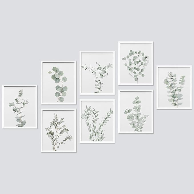 SIGNWIN Framed Poster Wall Art Set of Pastel Watercolor Forest Plant Collage Nature Garden Nature Wilderness for Living Room, Bedroom, Office - 11"x14"x 8 White