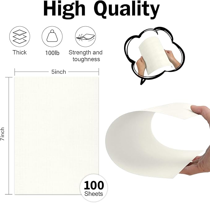5x7 Ivory Linen Paper Textured Cardstock, Goefun 100lb Wedding Invitation Cardstock Light Cream, Thick Paper for Printing, Invitations, Artworks, Cardmaking, 100 Pack