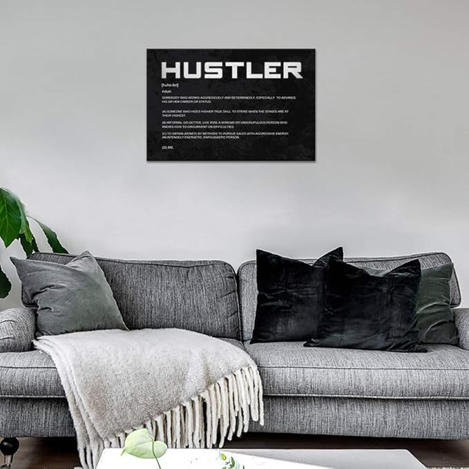 Inspirational Canvas Wall Art Motivational Painting Hustler Noun Inspiring Entrepreneur Quotes Modern Hustle Inspiration Posters Prints Decorations for Home Office Framed (12”Hx16”W)