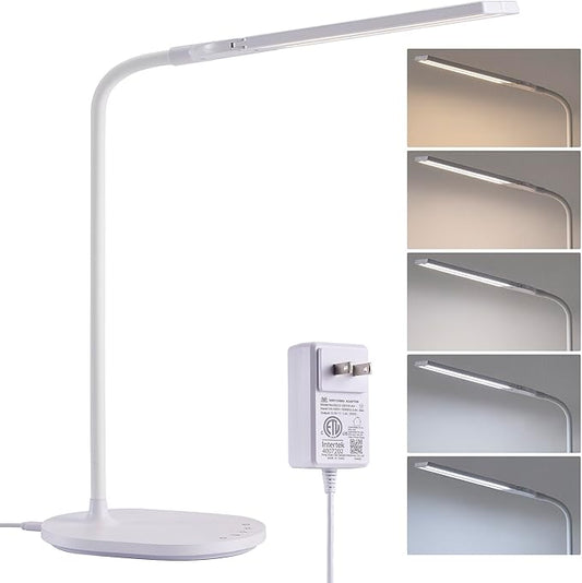 G Keni LED Desk Lamp with 180° Foldable Shade, 2400 Lux Bright Adjustable Desk Lamp, 360° Gooseneck, 5 Color Modes Stepless Dimming, Auto Off Timer, Modern Office Desk Lamp for Home Study Workbench