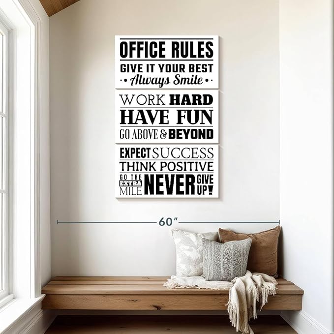 Elephant Stock - Fun Office Rules Wall Art - Vertical Multi Panel Canvas - 3 Piece Living Room Wall Decor - Digital Art Inspirational And Typography Multi Piece Wall Art - White And Black Decor - 28" x 45"