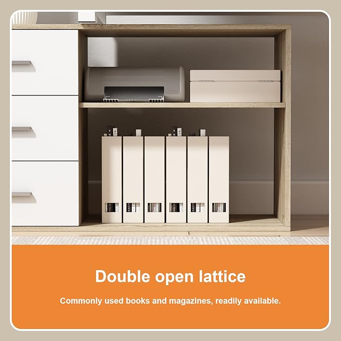 FUFU&GAGA 55.1" Large L-Shaped Office Desk with 41.3" File Cabinet, Corner Computer Desk with 3 Drawers & 2 Shelves, Workstation Executive Desk with Storage Shelf for Home Office - Beige