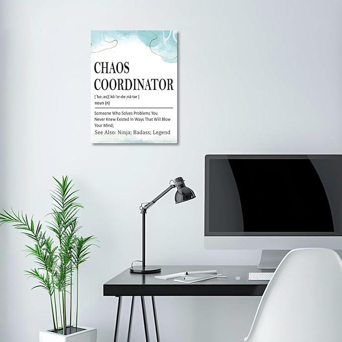 Gwisml Chaos Coordinator Definition Wall Decor,Funny Canvas Frame Paintings For Office Home Workplace Wall Art Decor,Gifts For Boss Coworker Mentor