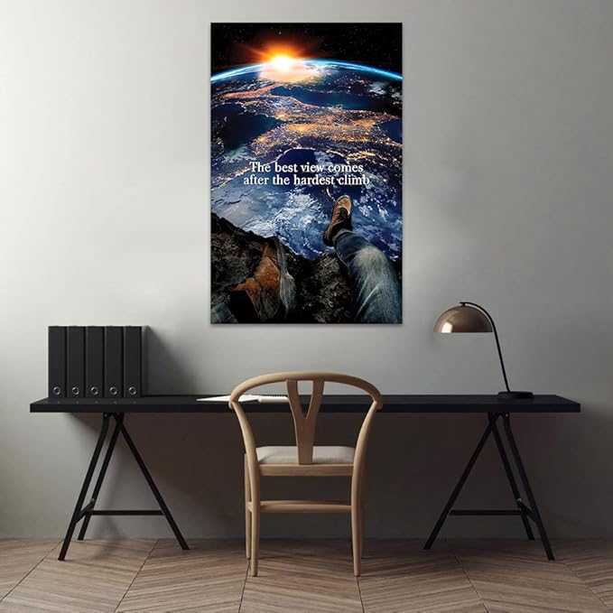 Extra Large 1 Big Pieces Office Canvas Wall Art Motivational Quotes The Best View Comes After The Hardest Climb Wall Pictures HD Print Gift Choice for Friends Gallery Wrapped Ready to Hang-28"Wx44"H