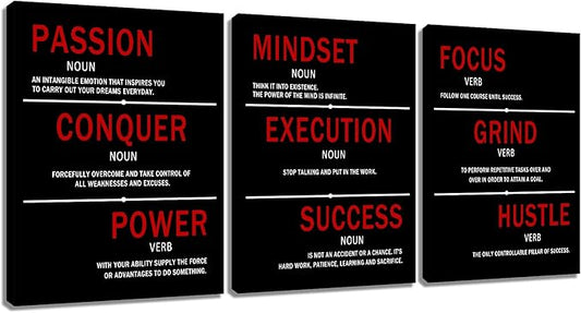 DINGFUN Inspirational Canvas Poster Wall Art Office Decor Motivational 3 Pieces Modern Entrepreneur Quote Picture Painting Artwork for Home Bedroom Workplace Classroom Ready to Hang [48''Wx 24''H]