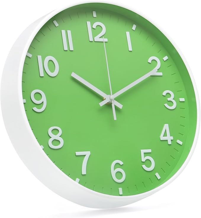 Wall Clock 12 Inch Green Modern Simple Quartz Decorative Clock Non-Ticking Silent Battery Operated Round Wall Clocks Trendy and Practical Best Gift for Living Room Bedroom Kitchen Office