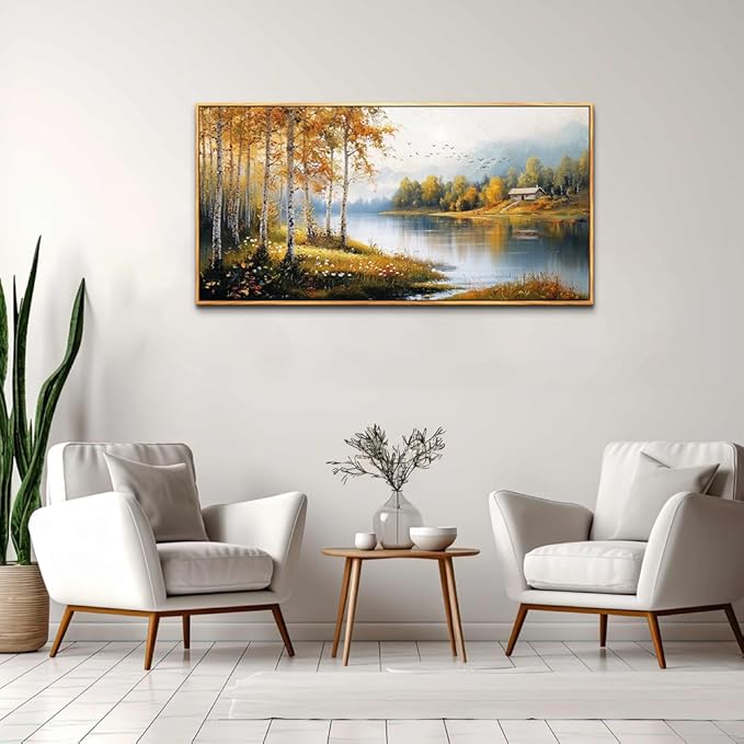 ERQINHUA Canvas Printing Wall Art Large Wall Decor For Living Room Restaurant Forest Landscape Painting Lakeside Watercolour Wall Pictures Office Mural Farmhouse Home Decor 20x40 Inches Wood Framed