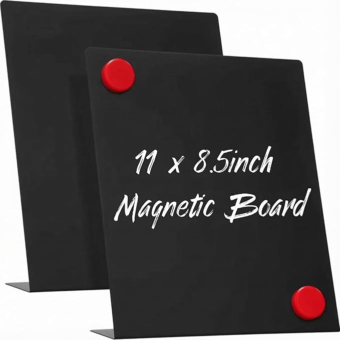 Fainne 2 Pcs Magnetic Bulletin Board with Easel Stand 11 x 8.5 x 2.4 Inches Mini Magnet Metal Tabletop Memo Display Board for Back to School Menu Table Office Supplies(Black)
