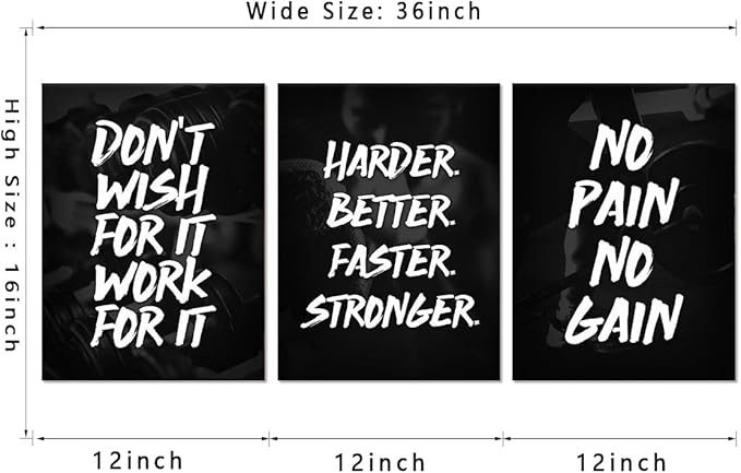 3 Piece Motivational Wall Art - Black & White Canvas Prints Poster Inspirational Quotes Wall Decor Modern Entrepreneur Artwork for Home & Office (Framed, 12"x16"x3)