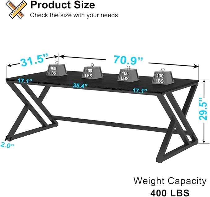 HSH 70.8" Black Computer Desk, Large Modern Workstation Home Office Desk, Long Industrial Study Gaming Work Writing Desk for 2 Person, Farmhouse Double Wood Executive Pc Table with Storage in Bedroom