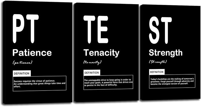 Patience Tenacity Strength Motivational Art - Inspiring Poster, Canvas Print, Office Wall Decor, Framed Inspirational Quotes - Ready to Hang [72" W x 36" H]