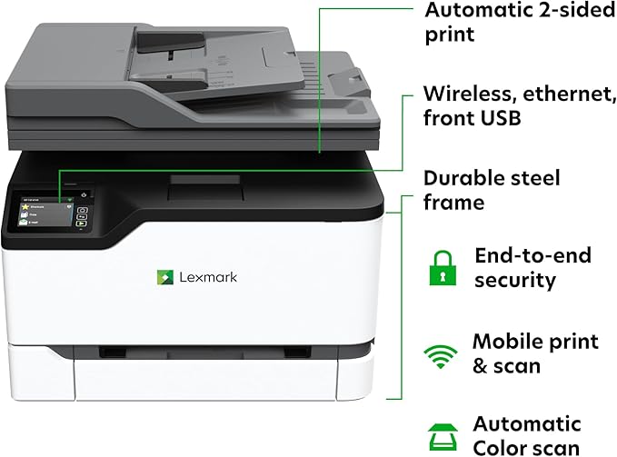 Lexmark CX431adw Color All-in-One Printer with Touchscreen, Multifunction Laser -for Office, Wireless, Mobile Ready & Duplex Printing (Print, Copy, Scan, Analog Fax (4-Series)(40N9370)