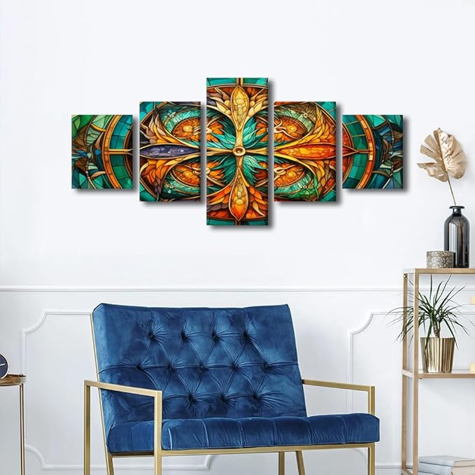 Modern Canvas Wall Art for Boy Cool Whirling Kaleidoscope Dragons Poster Dragons Scales Pattern Art 5 Panel Cool Girl Room Decor for Home Wall Decor Stretched and Framed Ready to Hang 50x24 in