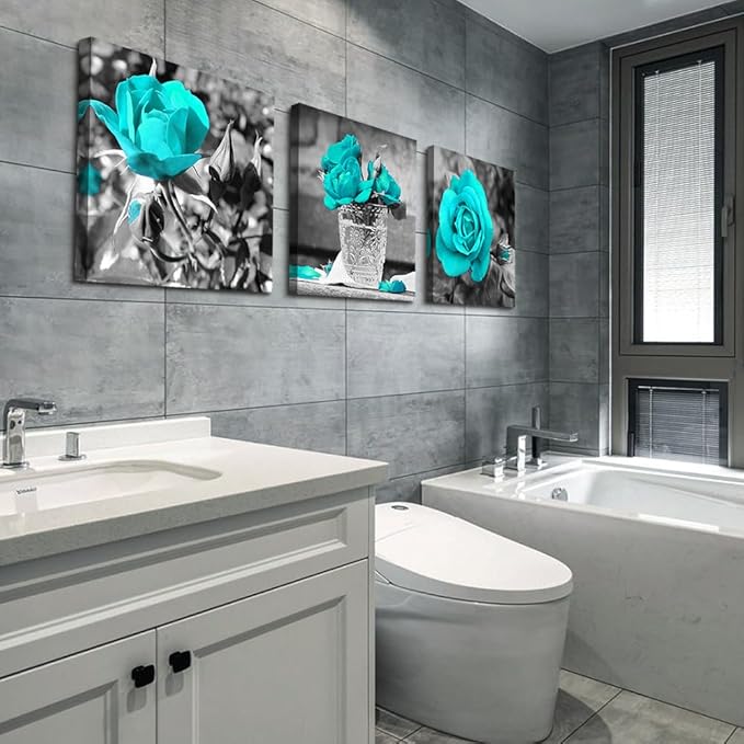 Lapremoly Large Wall Decor For Living Room Canvas Wall Art For Bedroom Black And White Wall Paintings Blue Rose Flowers Pictures Framed Canvas Prints Ready To Hang Room For Girls Home Decorations