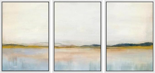 SIGNWIN Framed Canvas Print Wall Art Set Grunge Watercolor Pastel Lake Landscape Nature Abstract Illustrations Fine Art Decorative Nordic Rustic for Living Room, Bedroom, Office - 16"x24"x3 White
