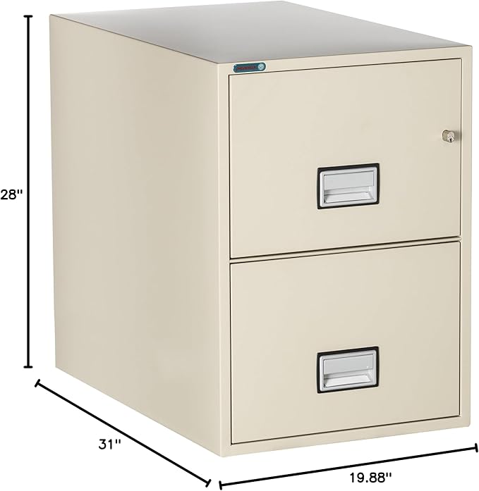 31 inch 2-Drawer Vertical Fireproof File Cabinet – Legal and Letter Size Filing – Key Lock – Water Resistant Seal – Fire and Impact Rated – Putty Finish – Model LGL2W31P