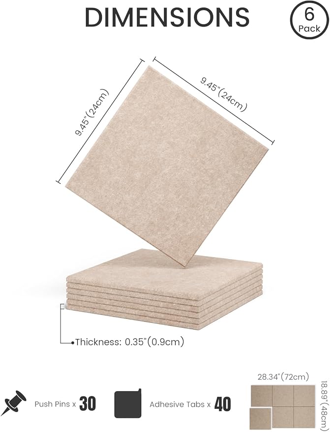 Fluxynara Felt Bulletin Board Tiles -28"x18" Cork Board Alternative for Office Decor, Push Pin Board Wall Organizer 6-Pack -Taupe