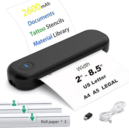 Bluetooth Portable Thermal Printers Wireless for Travel, Inkless Printer Support for 8.5"x11" US Letter & A4 Thermal Paper, Compatible with iOS, Android, Laptop & USB for Office Car Home