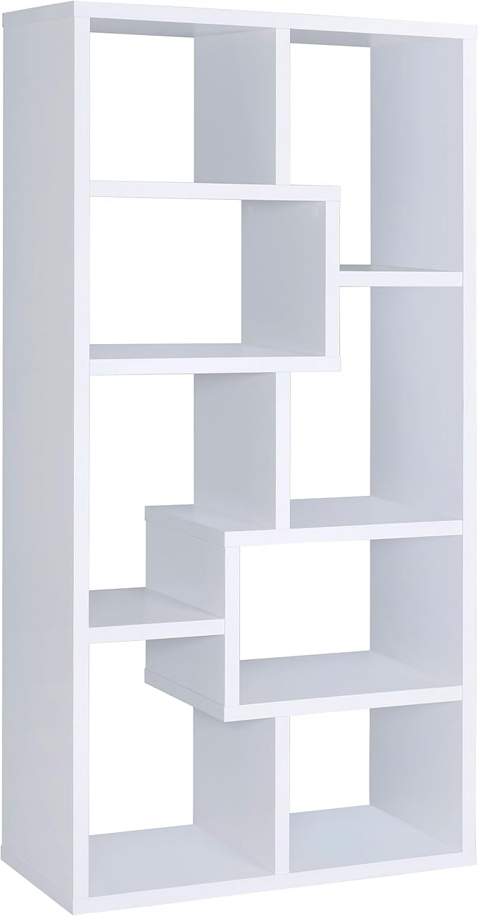 Coaster Home Furnishings - Theo - Engineered Wood with Paper Lamination - 6-Shelf Bookshelf with Geometric Design - Transitional - Home Office and Living Room - 71-Inch - White - 800136