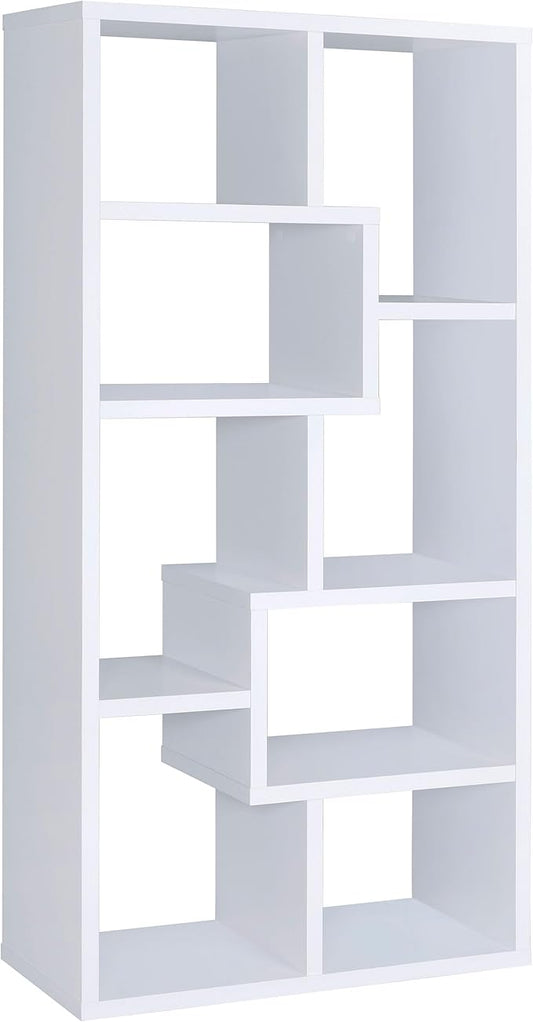 Coaster Home Furnishings - Theo - Engineered Wood with Paper Lamination - 6-Shelf Bookshelf with Geometric Design - Transitional - Home Office and Living Room - 71-Inch - White - 800136