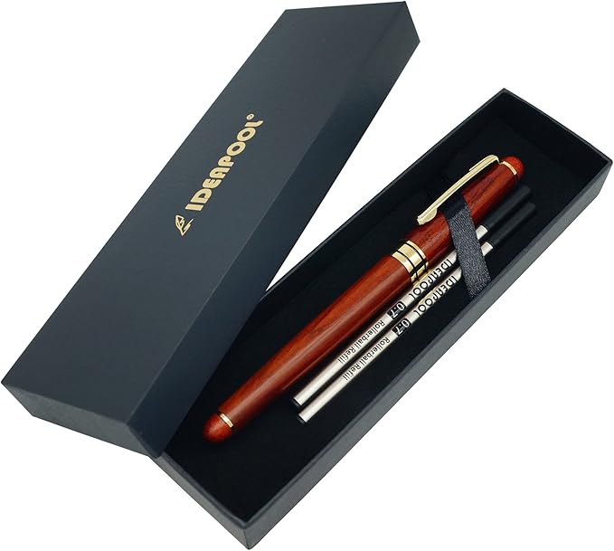 Luxury Rosewood Ballpoint Pen Writing Set - Extra 2 Black Refills - Elegant Fancy Nice Gift Wood Pen Set for Signature Executive Business Journaling