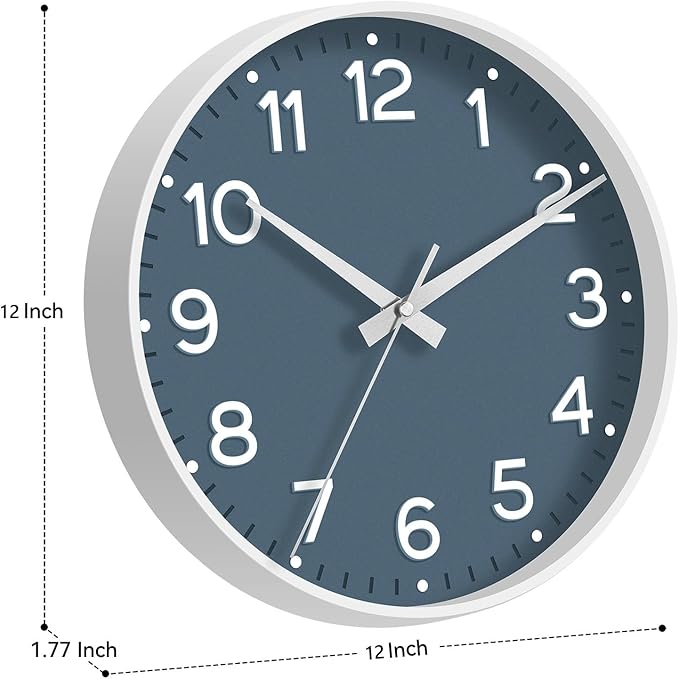 Wall Clock 12 Inch Silent Wall Clocks Battery Operated- Modern Non Ticking Analog Clock Decorative for Living Room Bedroom Office Kitchen(Azure Blue)