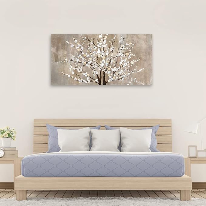 Flower Canvas Wall Art for Living Room & Bedroom - Plum Blossom Canvas Wall Pictures - Abstract Elegant Floral Canvas Prints - Framed & Ready to Hang - 20" x 40"