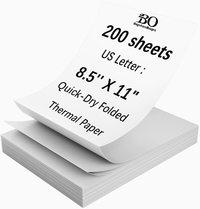 Thermal Printer Paper 8.5 x 11 Inch, 200 Sheets US Letter Size Thermal Paper, Compatible with M08F/A40 Thermal Portable Printer, Continual Feeding Folded Printing Paper (200 Sheets/Continuous Folding)