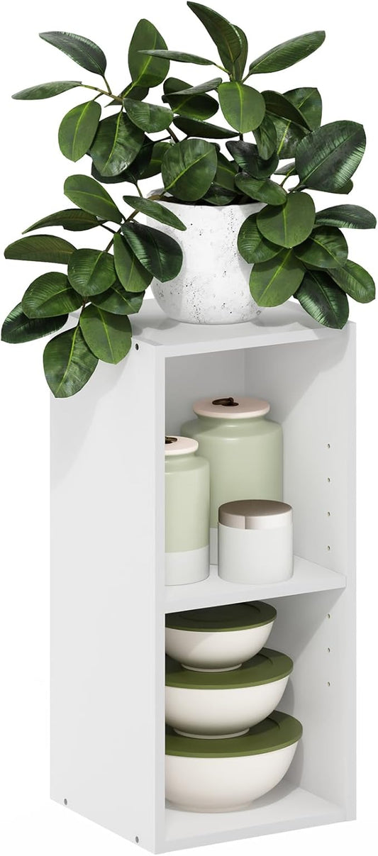 Furinno Fulda Book Shelf, 2-Tier Narrow Bookshelf, Bookcase with 10-in Width Storage Shelf, 9.3 x 9.8 x 21.2, for Living Room, Bedroom, Home Office, Plain White