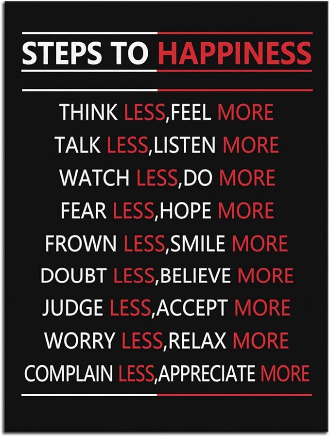 Steps For Happiness Motivational Wall Art for Office Inspiration Poster Inspirational Canvas Painting Prints Wall Pictures for Living Room Home Decor Framed Artwork [18''W x 24''H]