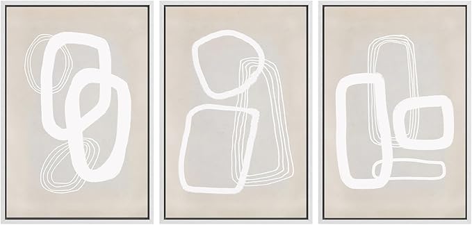SIGNWIN Framed Canvas Print Wall Art Set Mid-Century Geometric Polygon Variety Abstract Shapes Cozy Neutral Decorative Contemporary Minimal for Living Room, Bedroom, Office - 24"x36"x3 White