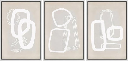 SIGNWIN Framed Canvas Print Wall Art Set Mid-Century Geometric Polygon Variety Abstract Shapes Cozy Neutral Decorative Contemporary Minimal for Living Room, Bedroom, Office - 24"x36"x3 White