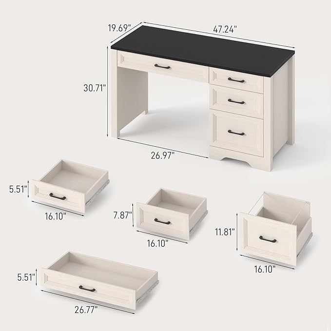 Vabches Farmhouse Executive Desk with Drawers, Home Office Desk with File Drawer, Wood Computer Desk with Ample Storage, Rustic Office Desk with Spacious Tabletop for Work, Black
