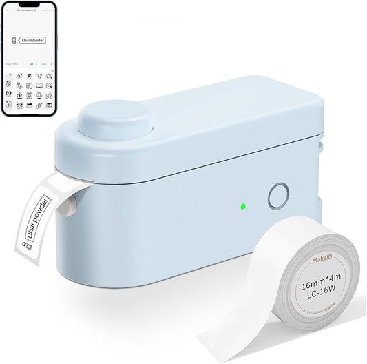 Makeid L1-C Smart Label Maker Machine with Tape – Mini Bluetooth Label Maker, Portable & Rechargeable, Compatible with 9/12/16mm Waterproof Tapes – for Home, Office, School Organization