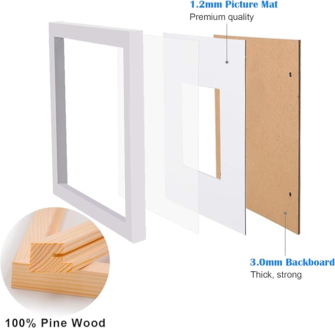 Egofine 22x28 Solid Wood Poster Frames Matted for 18x24 Set of 2 White - with Acrylic Plexiglass Front, Hanging Picture Frames Vertically or Horizontally