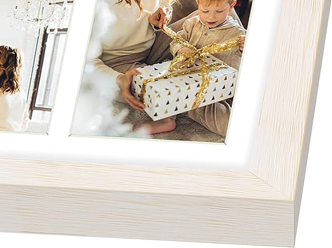 Golden State Art, Set of 10, 13.7x15.7 Distressed White Wood Collage Frame - White Mat - Displays Seven 4x6 Photos - Real Glass, Sawtooth Hanger, Swivel Tabs - Wall Mounting, Landscape, Portrait
