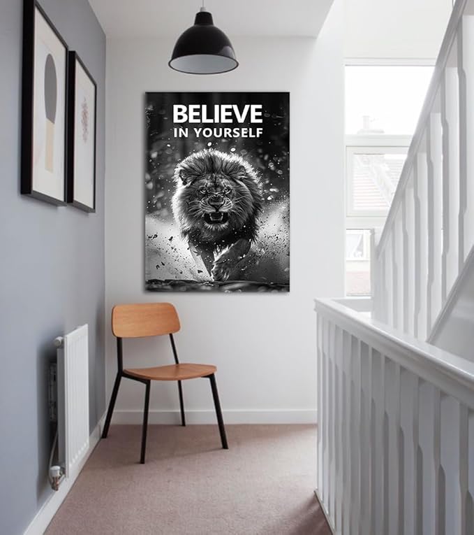 BELIEVE IN YOURSELF Canvas Wall Art Motivational Poster Wall Decor Black and White Inspirational Quotes Print Artwork for Modern Home Living Room Bedroom Office Decoration Easy to Hand 24x36inch